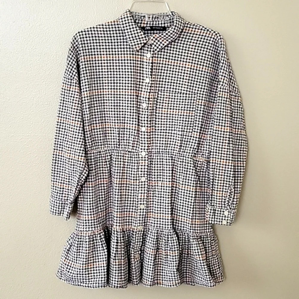 Zara Plaid Button Front Collared Mini Dress Preppy Academia Fall - Size Large